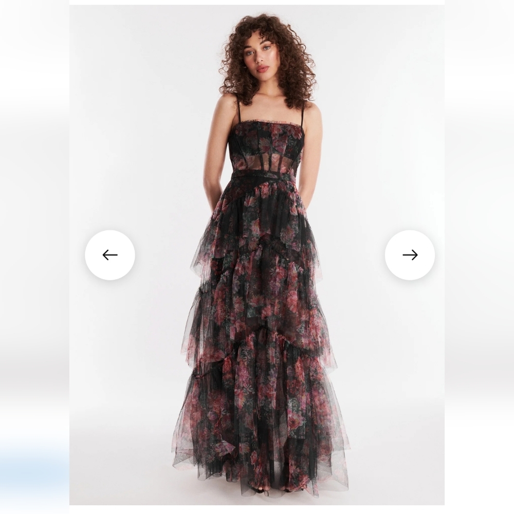 Oly Tiered Ruffle Tulle Evening Gown